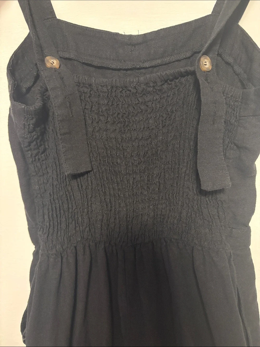 ZARA Black Linen Wide Leg Jumpsuit Button Front Square Neck Women’s XS